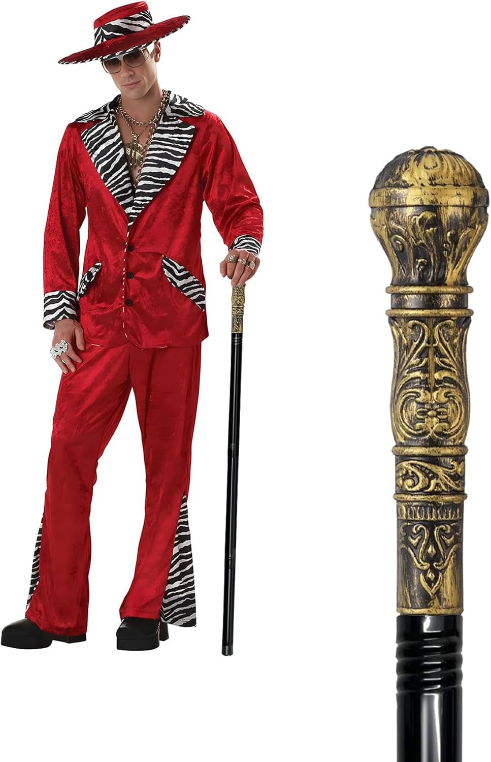 Costume Pimp Cane, 42 Metal Prop Stick with Antique Gold Plastic Handle Cosplay Accessories for Halloween Dress-up Party, Suit for All Ages